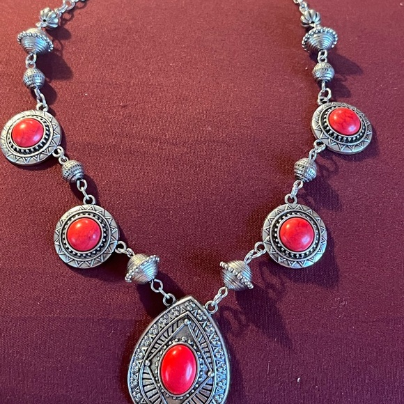 Silver Red Stone Necklace - Picture 2 of 3